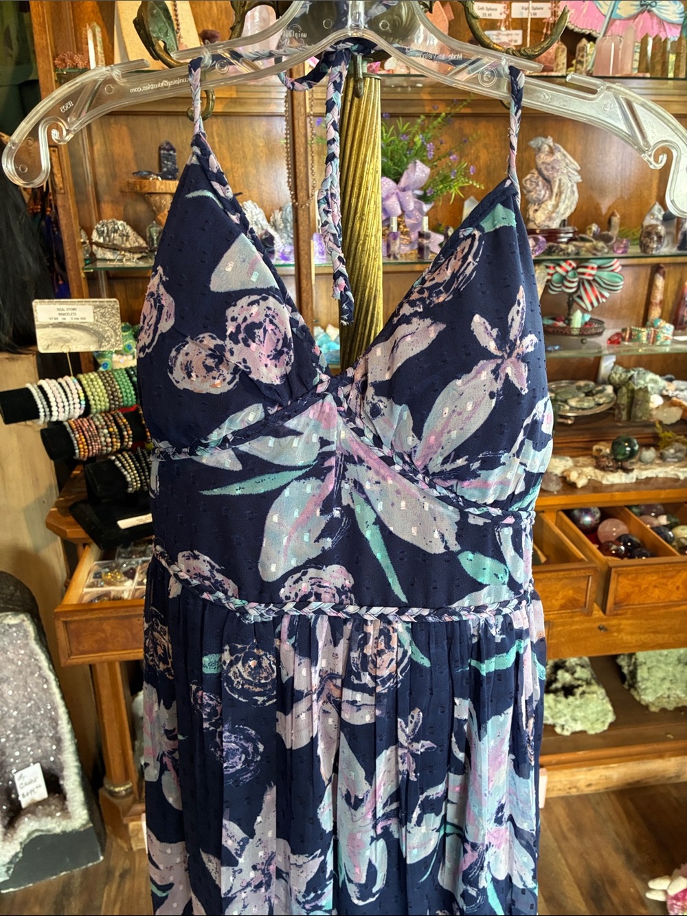 Navy Floral Maxi Dress with Pastel Blooms - Picture 3 of 5